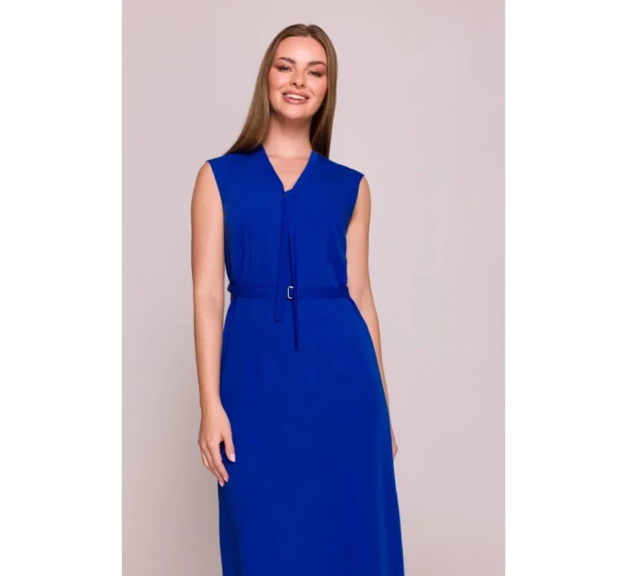Šaty áčkového střihu s vázáním a výstřihem do V  modré model 21154776 - STYLOVE