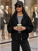 Dámska oversizeová kordová bunda s kapucňou, čierna, FashionStreet TY6062 Dámska oversizeová kordová bunda s kapucňou, čierna, FashionStreet TY6062