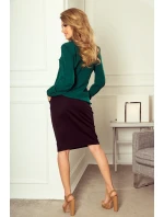 Dámska blúzka v zelenej fľaškové farbe s viazaním v prednej časti model 5917700 Dámska blúzka v zelenej fľaškové farbe s viazaním v prednej časti model 5917700