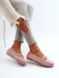 Skórzane Mokasyny Damskie Z Ozdobą Różowe S.Barski LR339