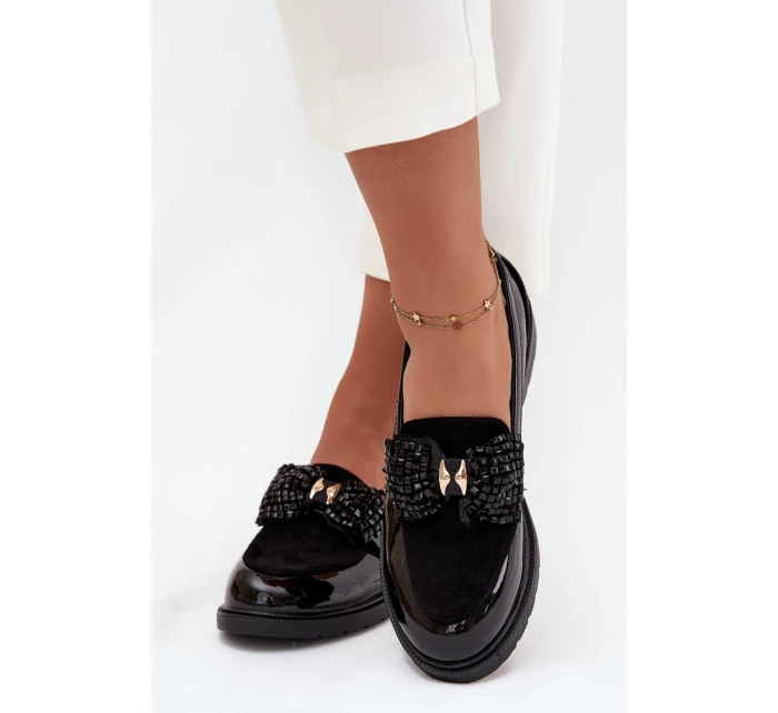 Lakierowane Mokasyny Damskie Z Kokardką S.Barski HY51-319 Czarne