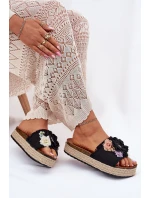 Klapki Damskie Z Kwiatami Platforma Z Plecionką Czarne Zenvanis Klapki Damskie Z Kwiatami Platforma Z Plecionką Czarne Zenvanis