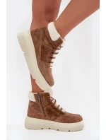 Zamszowe Śniegowce Damskie Z Kożuszkiem Na Platformie Vinceza 95354 Camel