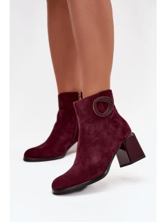 Zamszowe Botki Na Słupku Ocieplane Z Ozdobnym Detalem Artiker 57C0016 Bordowe