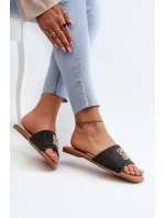 Dámske ploché papuče s opletom a ozdobou, čierne Omenna Dámske ploché papuče s opletom a ozdobou, čierne Omenna