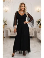 Dlouhé lehké třpytivé šaty s výstřihem a rukávy černé model 21802210 - numoco basic Dlouhé lehké třpytivé šaty s výstřihem a rukávy černé model 21802210 - numoco basic