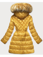 Žltá prešívaná dámska bunda s kapucňou (8957-C)