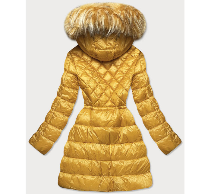 Žltá prešívaná dámska bunda s kapucňou (8957-C)