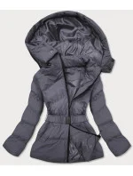 Tmavo šedá dámska prešívaná bunda s opaskom (23060-5) Tmavo šedá dámska prešívaná bunda s opaskom (23060-5)