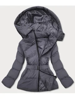 Tmavo šedá dámska prešívaná bunda s opaskom (23060-5)