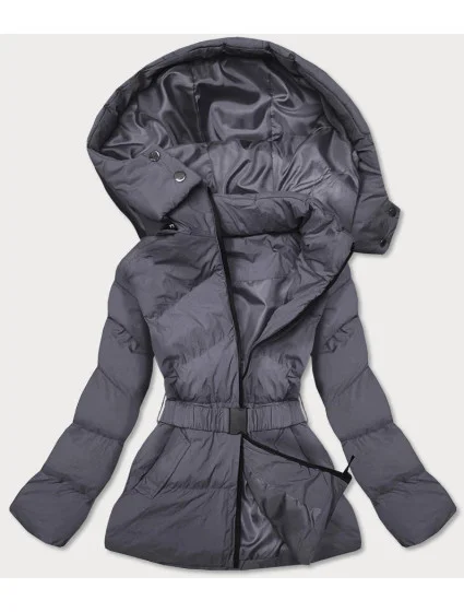 Tmavo šedá dámska prešívaná bunda s opaskom (23060-5) Tmavo šedá dámska prešívaná bunda s opaskom (23060-5)