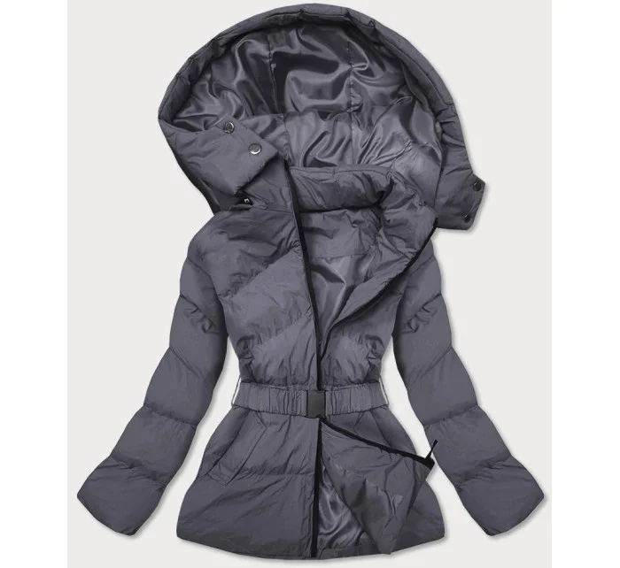Tmavo šedá dámska prešívaná bunda s opaskom (23060-5) Tmavo šedá dámska prešívaná bunda s opaskom (23060-5)