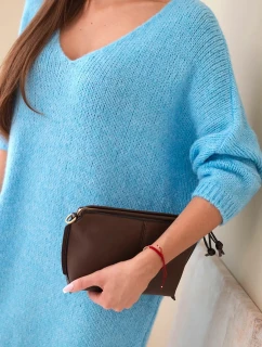 Dámská plus size pletená šaty s výstřihem do V modrá