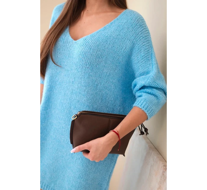 Dámske plus size pletené šaty s výstrihom do V modré