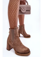 Zamszowe Botki Na Słupku Brązowe Lemar Liresa