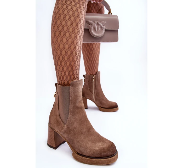 Zamszowe Botki Na Słupku Brązowe Lemar Liresa