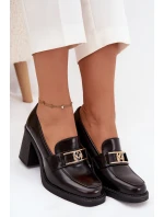 Półbuty Damskie Na Słupku Ze Złotym Detalem Czekoladowe Privelle Półbuty Damskie Na Słupku Ze Złotym Detalem Czekoladowe Privelle