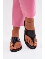 Dámské ploché ekologické kožené pantofle se zlatým detailem Černé Lavessa