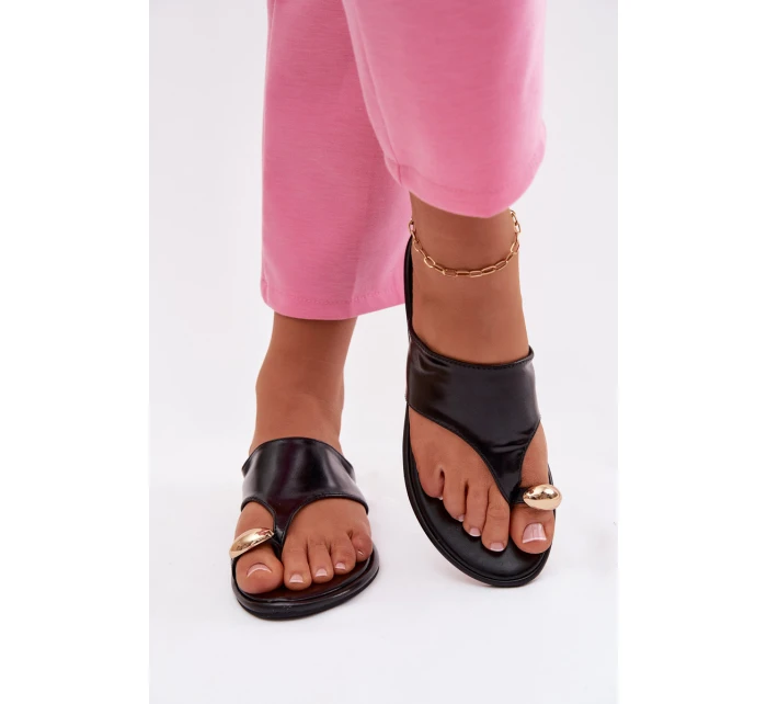 Dámské ploché ekologické kožené pantofle se zlatým detailem Černé Lavessa