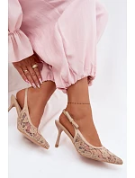 Dámské sandály na podpatku s krajkou tmavě béžové model 22103110 - Boto