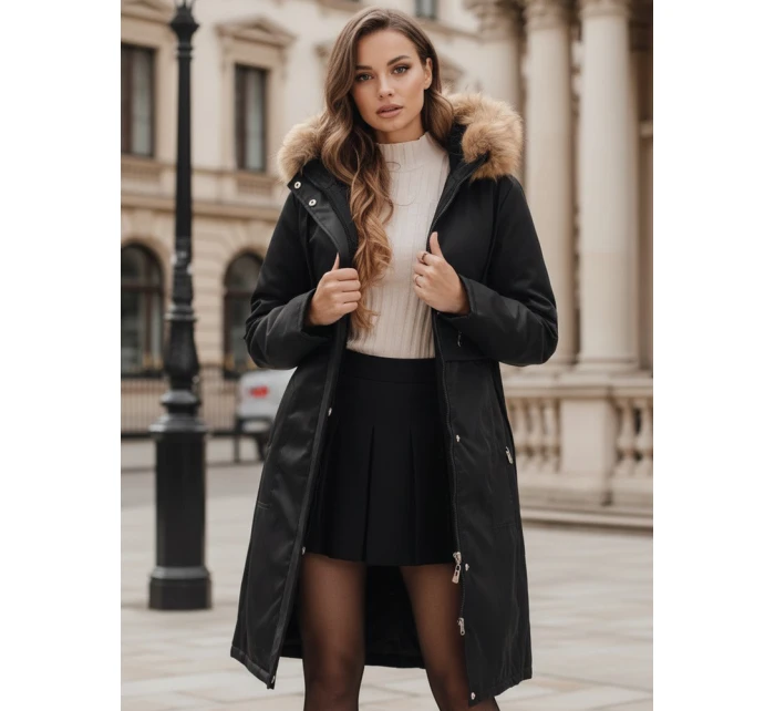 Dámska zimná bunda parka s kožušinou čierna FashionStreet TY5110