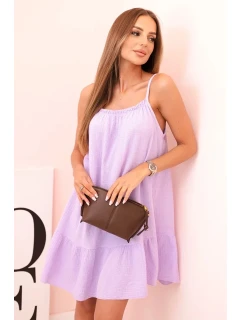 Dámske mušelínové šaty s ramienkami a volánom svetlo fialové