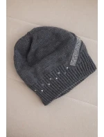 Dámska zimná vlnená čiapka s kryštálovým pásom K402 graphite