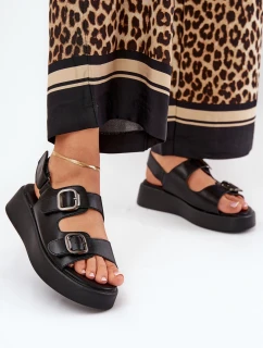 Dámské sandály na platformě a klínu s přezkami černé model 21688802 - Boto