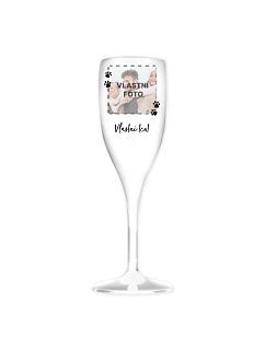 Personalizovaná nerozbitná pohár na prosecco s fotografiou domáceho maznáčika a textom