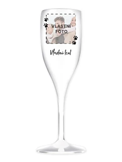 Personalizovaná nerozbitná pohár na prosecco s fotografiou domáceho maznáčika a textom