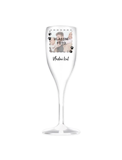 Personalizovaná nerozbitná pohár na prosecco s fotografiou domáceho maznáčika a textom Personalizovaná nerozbitná pohár na prosecco s fotografiou domáceho maznáčika a textom