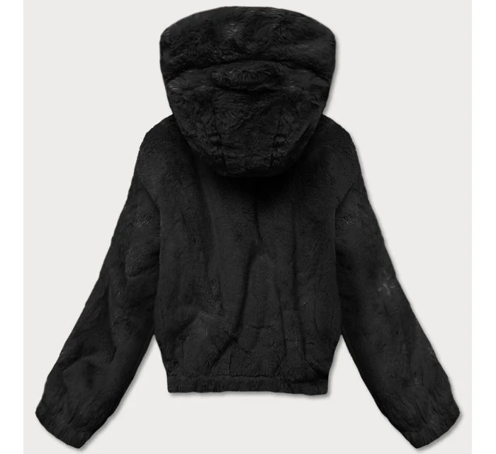 Krátka čierna dámska kožušinová bunda (R8050-1)