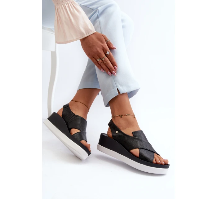 Kožené sandály na černé model 21659210 - Zazoo