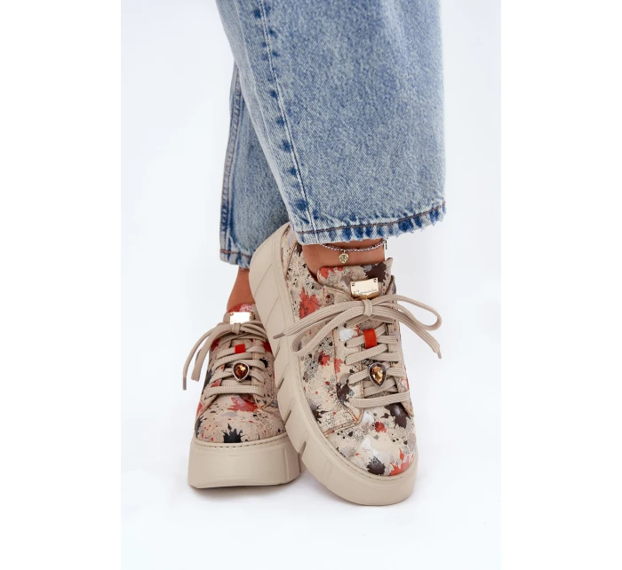 Skórzane Sneakersy Na Platformie Maciejka 06891-18 Beżowe
