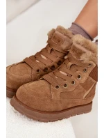 Zamszowe Śniegowce Trapery Damskie Na Platformie Z Futerkiem Big Star SS274370 Camel