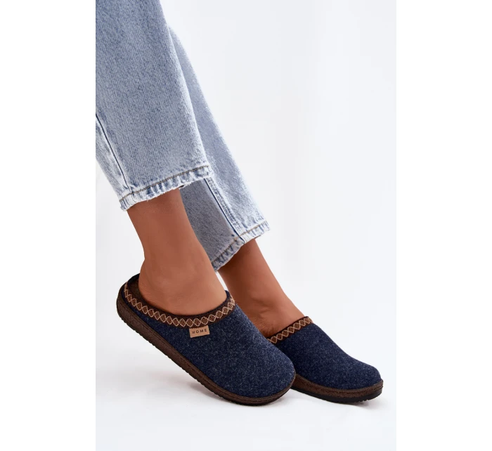 Dámské pantofle s výšivkou model 21725227 tmavě modré - Inblu