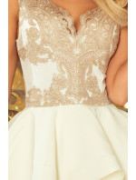Exkluzívne šaty Numoco CHARLOTTE s čipkovaným výstrihom - zlatá/béžová + ecru