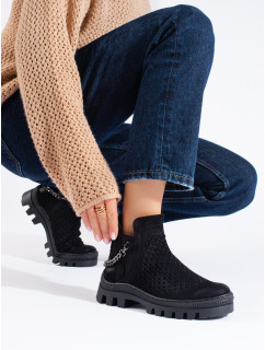 Jedinečné dámske čierne členkové topánky na plochom podpätku