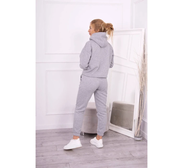 Teplá súprava s mikinou so zaväzovaním vpredu šedá