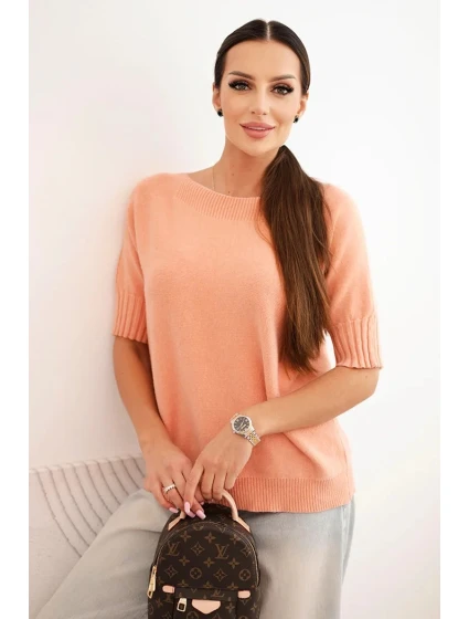 Dámsky viskózový sveter s krátkym rukávom tmavo marhuľový