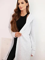 Dámska bavlnená bunda s kapucňou a predĺženou prednou časťou svetlo sivá