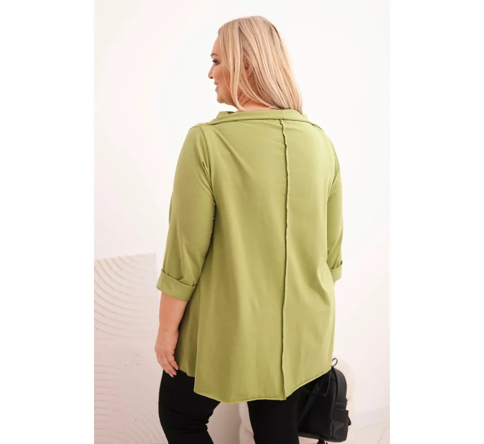 Dámska bavlnená blúzka s asymetrickými rukávmi v olivovej farbe Dámska bavlnená blúzka s asymetrickými rukávmi v olivovej farbe