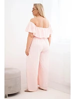 Dámske Plus veľkosť kombinéza s volánom a krátkymi rukávmi Powder Pink Dámske Plus veľkosť kombinéza s volánom a krátkymi rukávmi Powder Pink