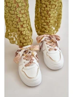 Sneakersy Damskie Na Platformie Z Ozdobnym Sznurowaniem Białe Mistra