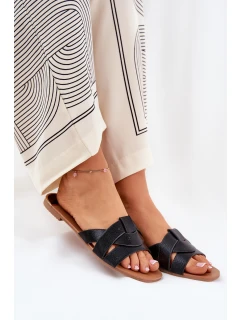 Płaskie Klapki Damskie Z Przeplatającymi Się Paskami Czarne Selaenor
