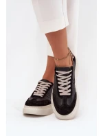 Skórzane Sneakersy Damskie Na Platformie Panterka Zazoo N1263 Czarne