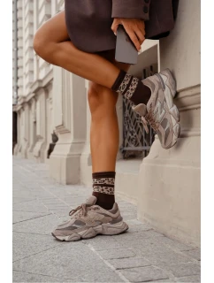 Skarpetki Damskie Dwa Cętkowane Paski Brązowe