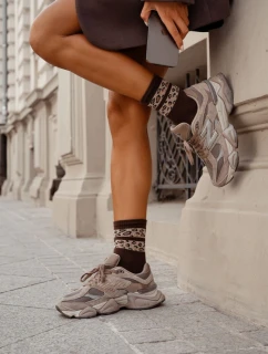 Skarpetki Damskie Dwa Cętkowane Paski Brązowe