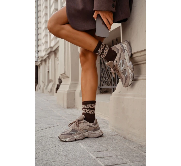 Skarpetki Damskie Dwa Cętkowane Paski Brązowe