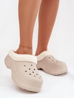 Pěnové dámské pantofle s teplou kožešinou Khaki Palvine